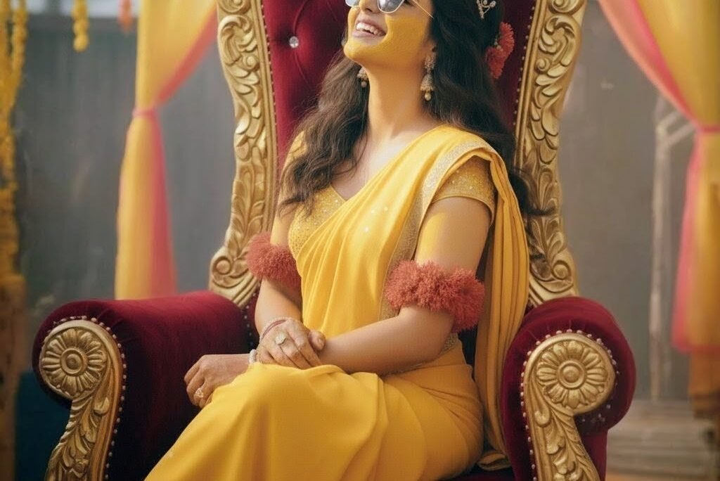 Bride in yellow saree haldi ceremony
